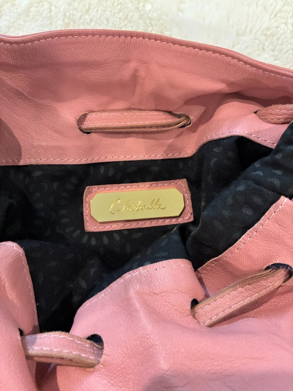 Cleobella  Pink Leather Drawstring Bucket Bag